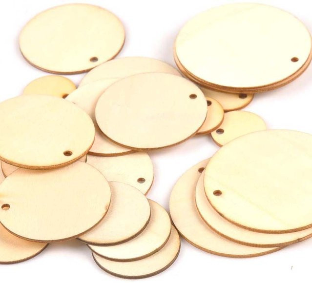 50 Stück runde Holzscheiben als DIY Bastelmaterial für Scrapbooking und Dekoration in Braun und Beige - Bild 1