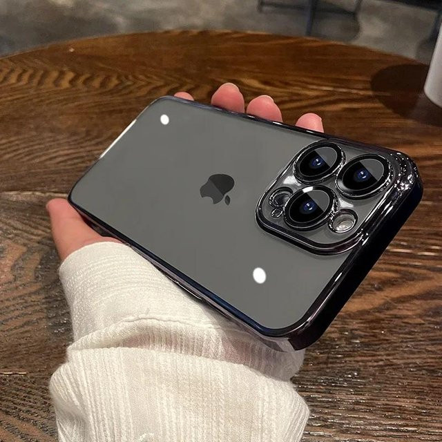 Rui Di Silikonhülle mit Linsenschutz für iPhone 15 14 13 12 11 Pro Max Plus Mini Schwarz und Transparent - Bild 1