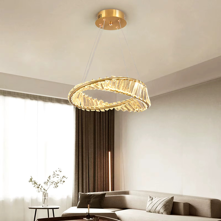 VETRULUS Moderne LED-Deckenleuchte in Gold mit Kristall-Elementen und Möbius-Streifen-Design für Wohnzimmer und Esszimmer - Bild 5