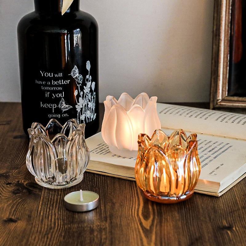 Yiran Furniture Kerzenhalter aus Glas im Tulpenstil in Transparent für Teelichter - Bild 2