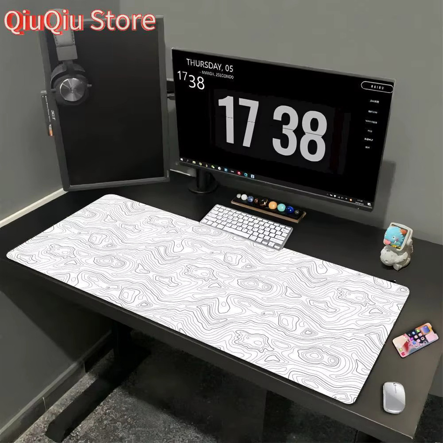 Potdemiel XXL-Schreibtischunterlage mit schwarz-weißem Strata-Flüssigkeits-Design, rutschfestes abstraktes Mauspad mit Lockedge für Gaming und Büro - Bild 2
