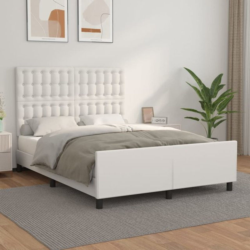 Vidaxl Polsterbett mit Kopfteil in Weiß mit Kunstleder Bezug, B: 140 cm, L: 200 cm - Bild 1