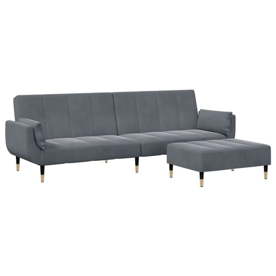 vidaXL Schlafsofa 2-Sitzer mit Fußhocker aus Samt in Dunkelgrau, modernes Click-Clack Sofa mit Massivholzrahmen für Wohnzimmer und Home Office - Bild 2
