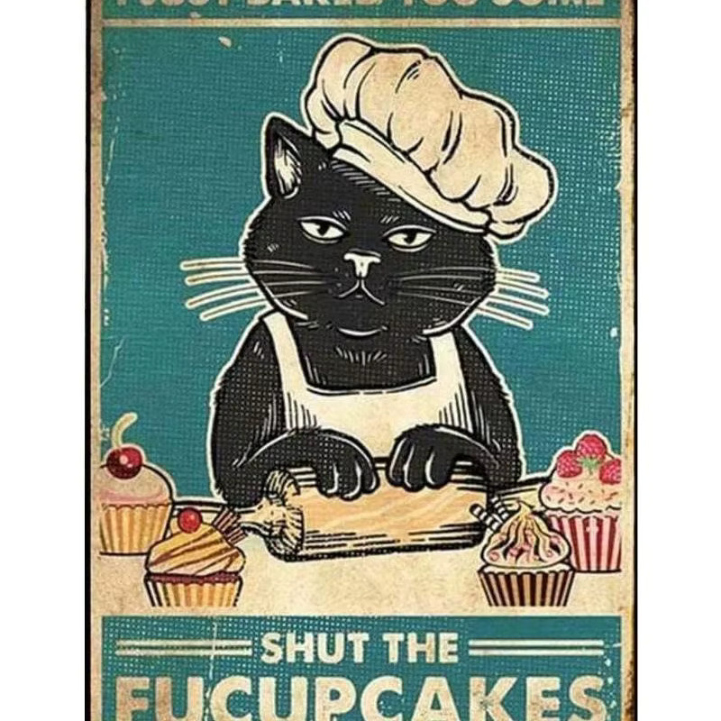 OSER HePoeuy Metallposter Schwarze Katze Wanddekoration Schwarz B: 20,0 cm, H: 14,0 cm, T: 1,0 cm - Bild 2