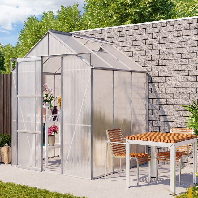 Vitavia Gewächshaus Flora 3800 Anlehnmodell in Silber mit Polycarbonat-Verglasung und Aluminiumrahmen - Bild 1