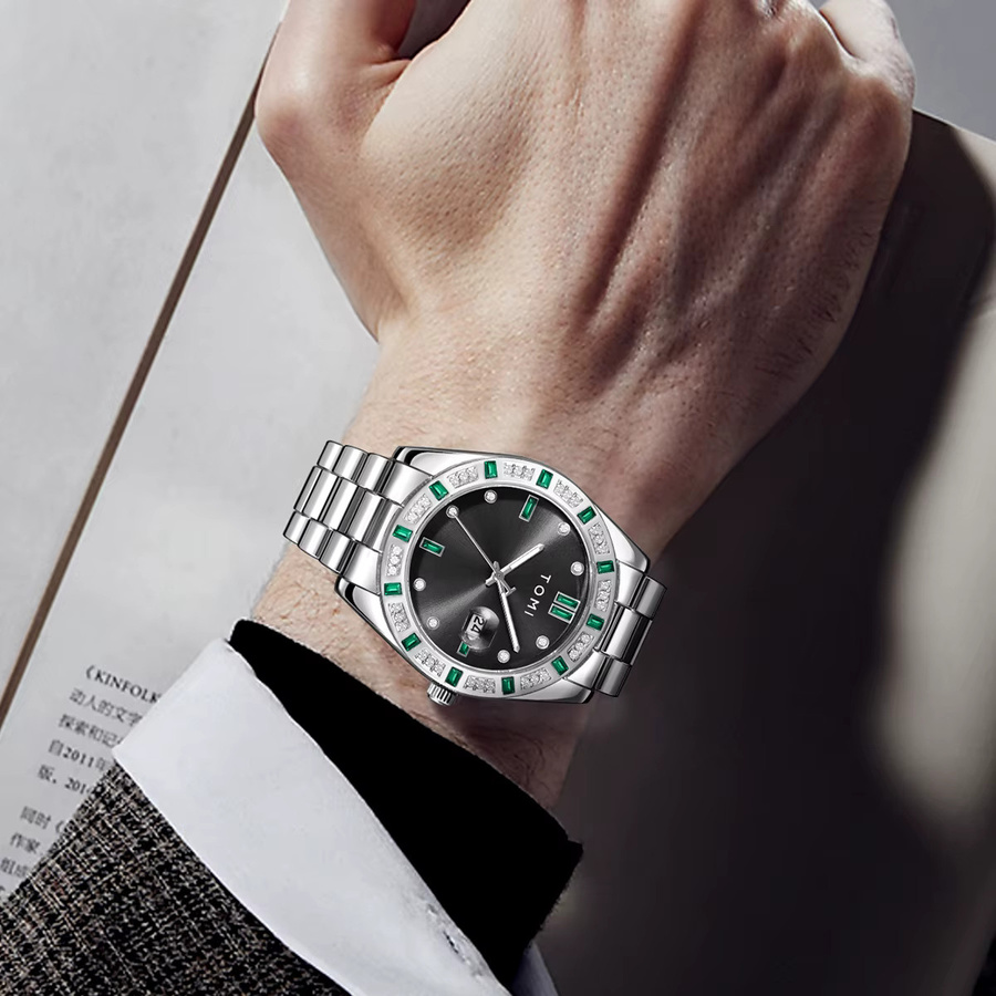 TOMI Armbanduhr, Quarz, Edelstahl, Diamantbesetzt, Schwarz, Herren - Bild 3