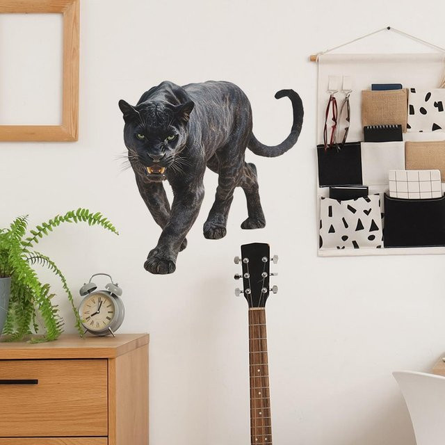 MENGN Top Wandaufkleber Wilder Schwarzer Panther in modernem minimalistischem Design, Farbe Schwarz, B/H: 39 x 39 cm - Bild 1
