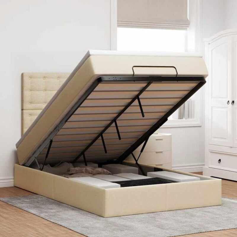 vidaxl Ottoman Polsterbett mit Matratze und LED-Beleuchtung in Beige, B/T/H: 120 x 200 x 118 cm - Bild 1