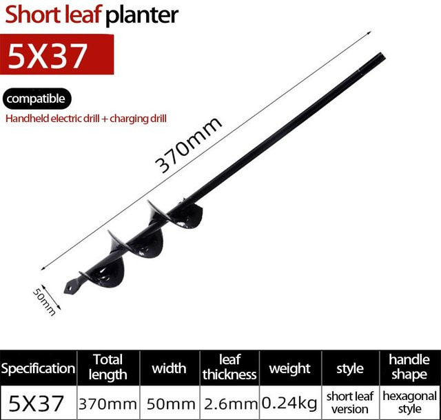 DHDH Spiralstab-Handbohrer aus Stahl mit LED-Taschenlampe in Schwarz zum Pflanzen von Samen, Blumen und Gemüse - Bild 1