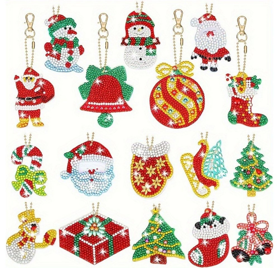 CLTYQ 5D Diamantmalerei Schlüsselanhänger Kreativset mit 20 Stück für Weihnachten als DIY Kit für Anfänger, Erwachsene und Kinder - Bild 1
