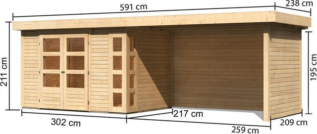 Gartenhaus Holz KARIBU Kerko 4 Naturbelassen mit Anbaudach, B/H/T: 302 x 217 x 280 cm - Bild 2