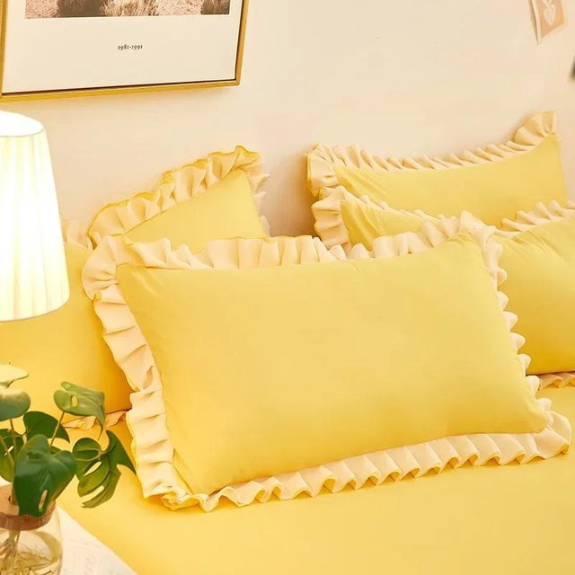 JMG Clothing Kissenhülle im koreanischen Prinzessinnenstil mit Rüschen, Gelb, B/H: 48 x 74 cm - Bild 1