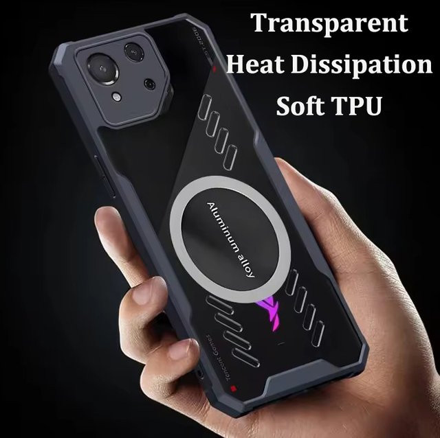 Stoßfeste TPU Schutzhülle mit Graphen-Wärmeableitung und Magnet-Halterung für ASUS ROG Phone 9, 8, 7, 6 und 6D Pro in Schwarz - Bild 1