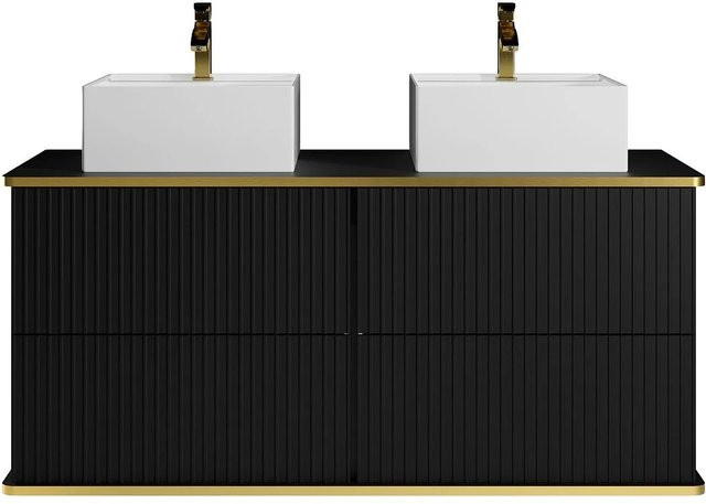 Vente-unique Doppelwaschtisch Keliza in Schwarz mit Gold und Streifenoptik, Breite: 120 cm - Bild 1