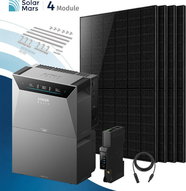 Anker SOLIX Balkonkraftwerk Set mit 2000W Leistung, Anker SOLIX Solarbank 4 E5000 Pro, 1x BP5000 Erweiterungsakku, 4x 500W Solarmodule und Ziegeldachhalterung in Grau - Bild 1