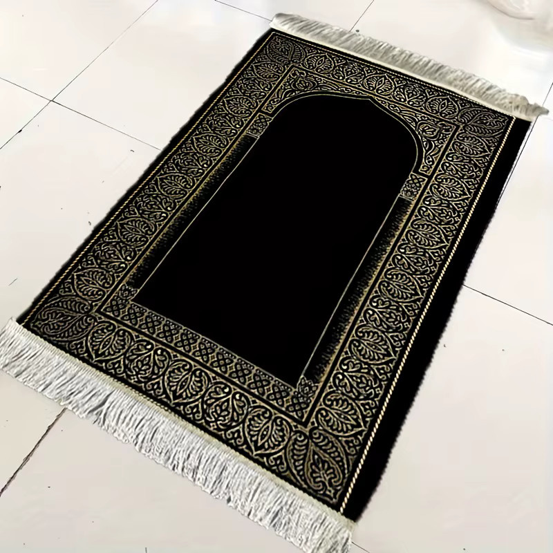 VIKAMA Gebetsteppich Schwarz-Gold Luxus für Erwachsene, faltbarer und tragbarer orientalischer Muslimischer Gebetsteppich für Innen und Außen - Bild 2
