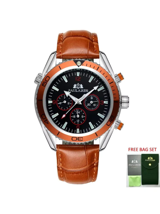 PAULAREIS P Armbanduhr Automatik, Edelstahl, Leder, Schwarz, Herren - Bild 7