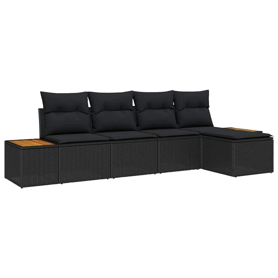 vidaXL Garten-Sofa-Set in U-Form aus Poly-Rattan und Metall in Schwarz mit Polsterkissen und Ottoman - Bild 2