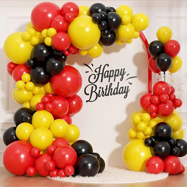 128 Stück Ballon Girlande Bogen Kit aus Latex in Rot, Gelb und Schwarz für Geburtstag und Party Dekorationen - Bild 1