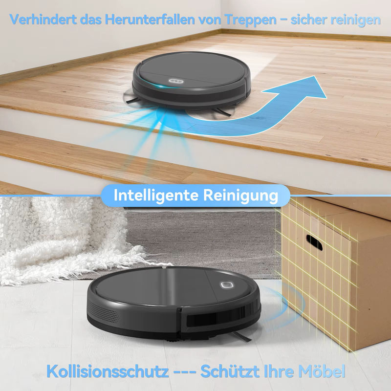 INSE 3-in-1 Roboter-Staubsauger mit Selbstreinigungsfunktion und abnehmbarem Wischmopp in Schwarz für Teppiche und Tierhaare - Bild 4