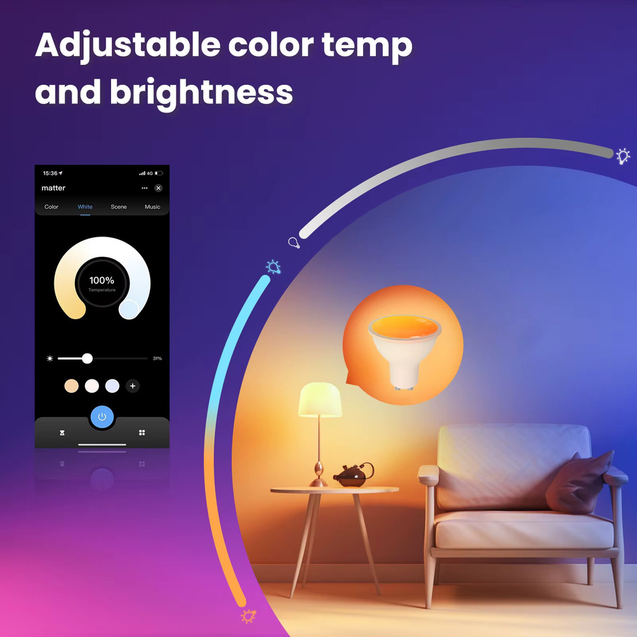MOES Tuya Matter WiFi Smart LED Glühbirne GU10 RGBW Dimmbar mit Alexa und Google Home Unterstützung - Bild 4