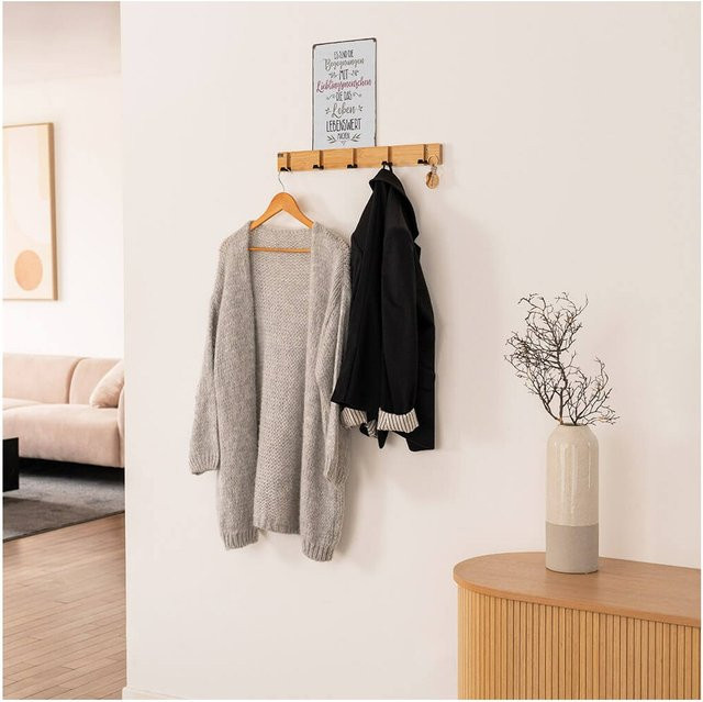 HOME DELUXE Garderobenleiste HOOK aus Bambus mit Haken und Magneten in Braun - Bild 1