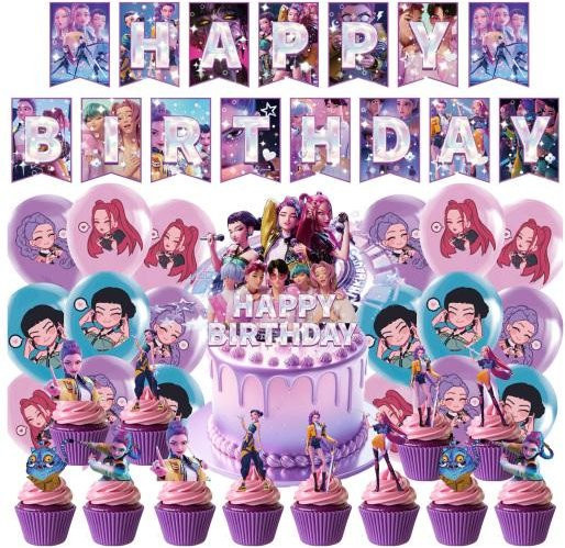 Beauty top K-POP Party Deko Set in Rosa mit Themenbanner, Kuchenaufsätzen und Spiralballons für Kindergeburtstage - Bild 1