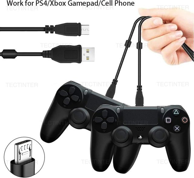 TECTINTER Micro-USB Ladekabel für PS4 und Xbox One Controller sowie Smartphones, Schwarz, Länge: 1,8 m - Bild 1