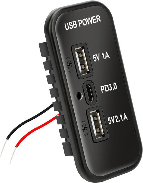 YJMP Auto-Ladegerätesteckdosenpanel mit 3 USB-Ports für Auto, Motorrad und Marine, Dual-USB-Schnellladung (USB-A und USB-C), Schwarz - Bild 1