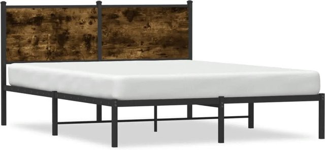 vidaXL Metallbett in Räuchereiche ohne Matratze, Farbe: Braun, B/T/H: 140 x 200 cm - Bild 1