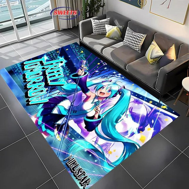 Karpetti Teppich H-Hatsune MM1ku mit Cartoon-Design für Kinderzimmer und Wohnzimmer, rutschfest, Polyester, B/T: 90 x 130 cm, Mehrfarbig - Bild 1