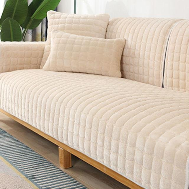 Rutschfester Samt-Couchbezug von Yiran Furniture in Beige, weiches Flanell-Plüsch-Sofa-Handtuch, Breite: 90 cm, Tiefe: 120 cm - Bild 1