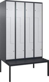 C+P Z-Spind Classic PLUS Sitzbank mit 8 Fächern und Zylinderschloss, Kunststoff-Sitzfläche, B/T/H: 212,0 x 120,0 x 81,5 cm, Anthrazit/Grau/Schwarz - Bild 1