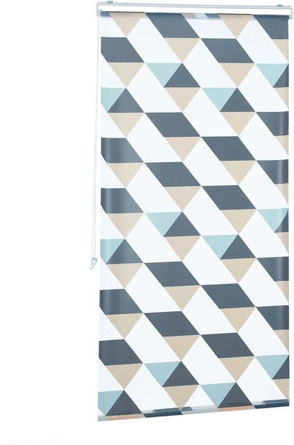 Relaxdays Duschrollo aus Kunststoff und Aluminium, wasserabweisend, B: 80 cm x H: 240 cm, Multicolor (Grau, Blau, Beige) - Bild 1