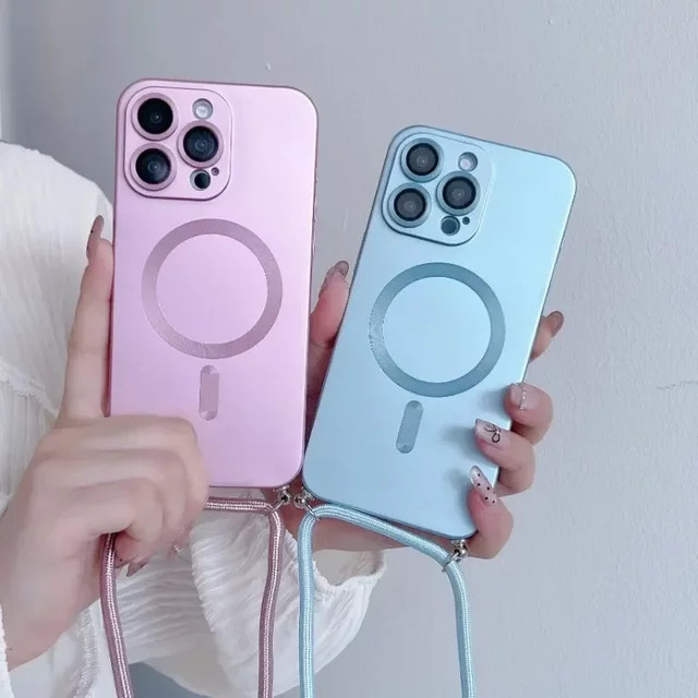 Stoßfeste magnetische Handyhülle für Apple iPhone mit Umhängegurt und Lanyard-Seil in Schwarz Matt - Bild 1