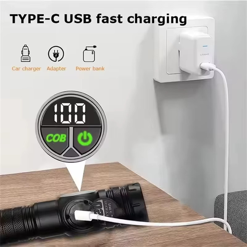Mikenoon Taktische LED-Taschenlampe mit USB-Aufladung, Magnet und COB-Seitenlicht in Schwarz - Bild 4