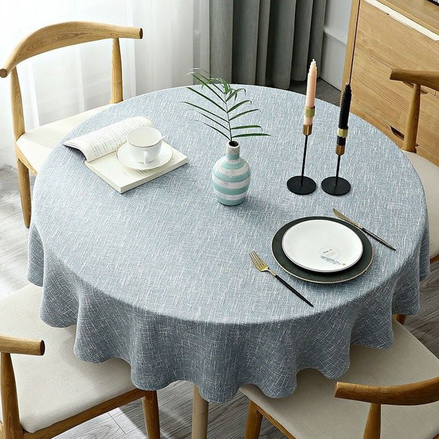 Runde Tischdecke aus Leinenmischung in Blau, fleckenabweisend und modern, Durchmesser: 120 cm - Bild 1