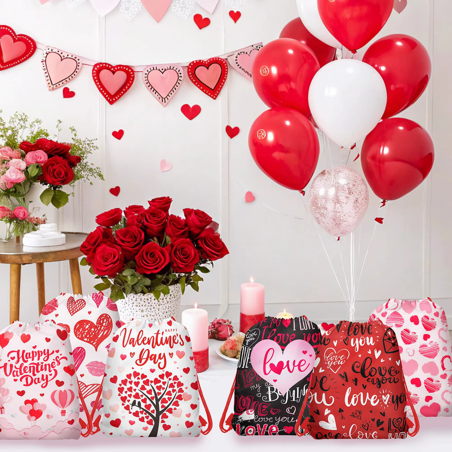 10 Stück Vlies Geschenktüten mit Herz-Motiv und Kordelzug als Geschenkverpackung und Aufbewahrungsbeutel für Valentinstag, Hochzeit oder Party - Bild 4