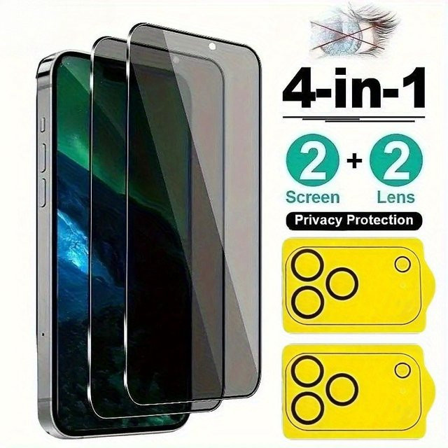 2 Stück Sichtschutzfolie und 2 Stück Kameraobjektivschutz aus Glas für Apple iPhone 17 16 15 14 13 12 11 Pro Max Mini 17Air 16e transparent - Bild 1