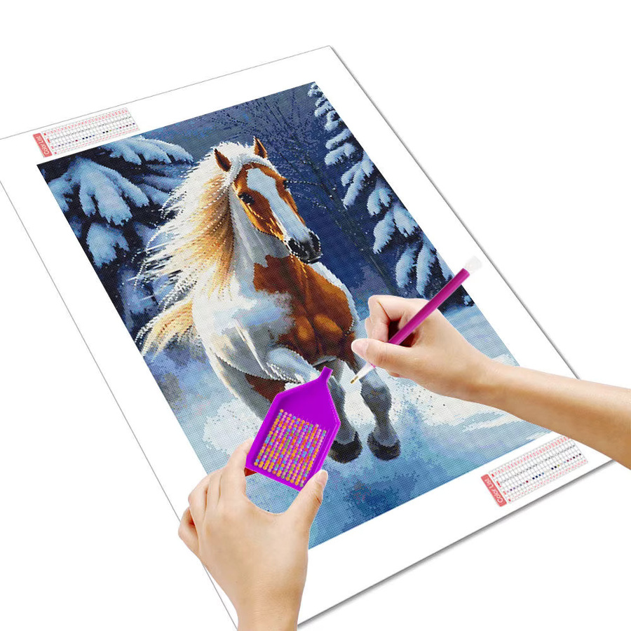 HUACAN Diamantmalerei Set Running Horse Winter Szene 5D DIY Kunst Mosaik mit runden Steinen in Multicolour, Breite: 30,0 cm, Höhe: 20,0 cm - Bild 2