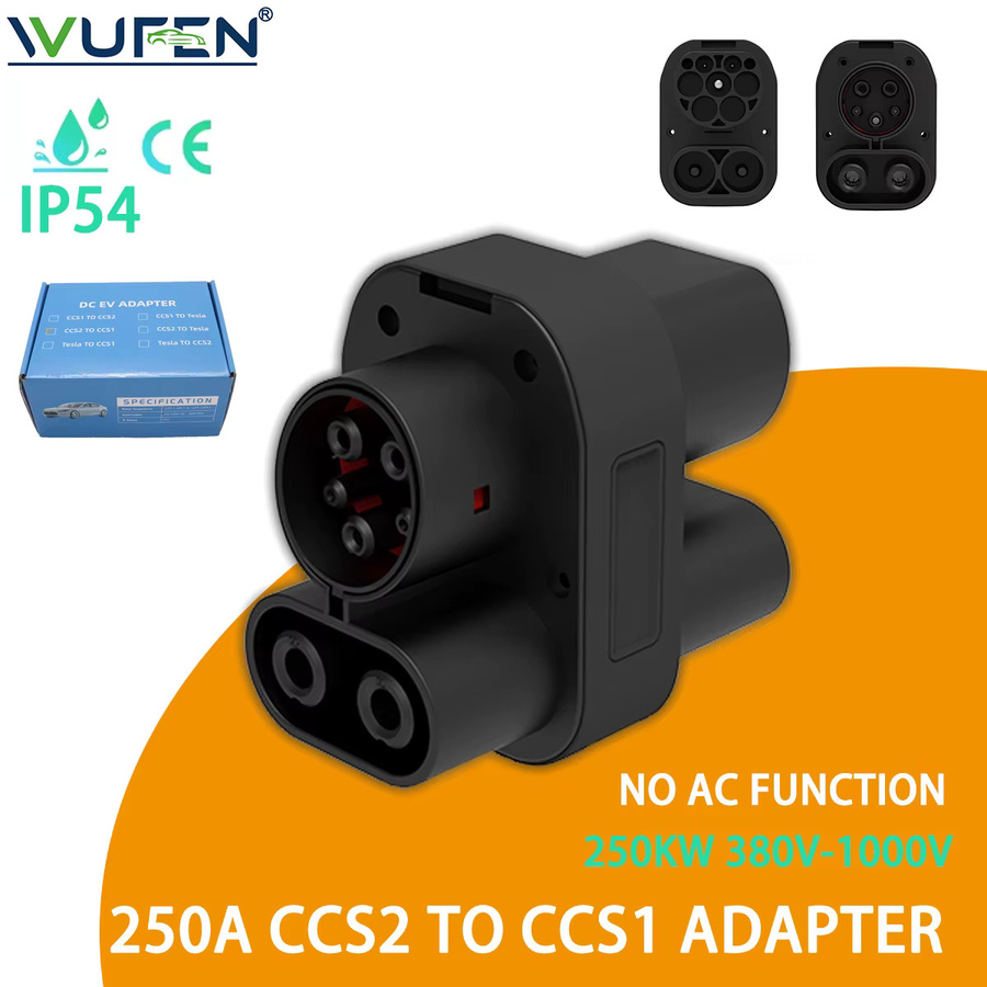 WUFEN CCS2 zu CCS1 Adapter für DC Schnellladung, 250kW, 250A, 1000V, Farbe: Schwarz - Bild 2