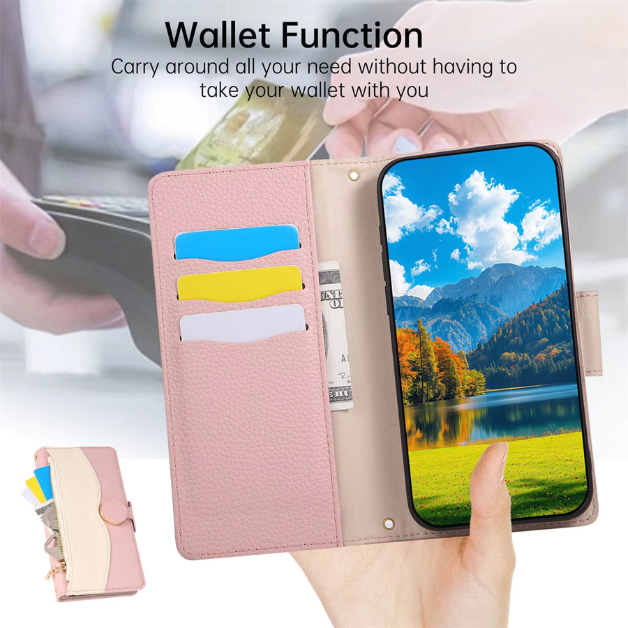 Leder-Handyhülle mit Handschlaufe und Kartenfunktion für Samsung Galaxy S25 Edge S24 Ultra S23 S22 Plus S21 FE Note 20 als Umhängetasche in Blau oder Pink - Bild 3