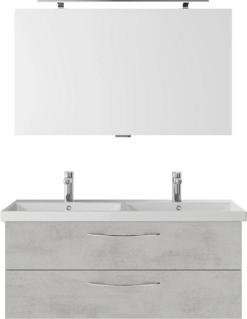 Pelipal Badmöbel-Set Serie 4035, 3-teilig, in Hellgrau mit Doppelwaschtisch, Waschtischunterschrank und Spiegelschrank mit LED-Beleuchtung und Steckdose, B/T/H: 120 x 45 x 45 cm - Bild 1
