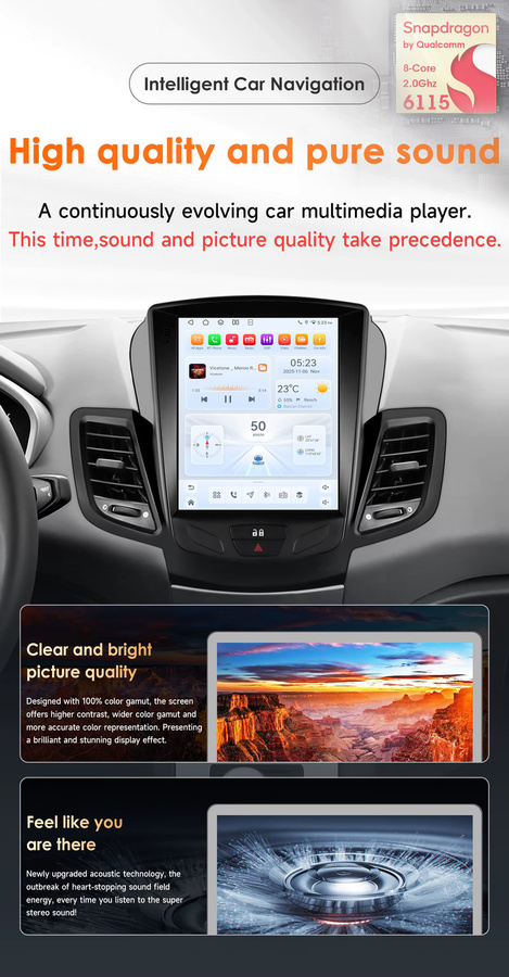 Hizpo 9,7 Zoll Autoradio für Ford Fiesta 2009 - 2016 mit Tesla-Style Bildschirm, CarPlay, Android Auto, 4G, Bluetooth, GPS und Navigation in Schwarz - Bild 2