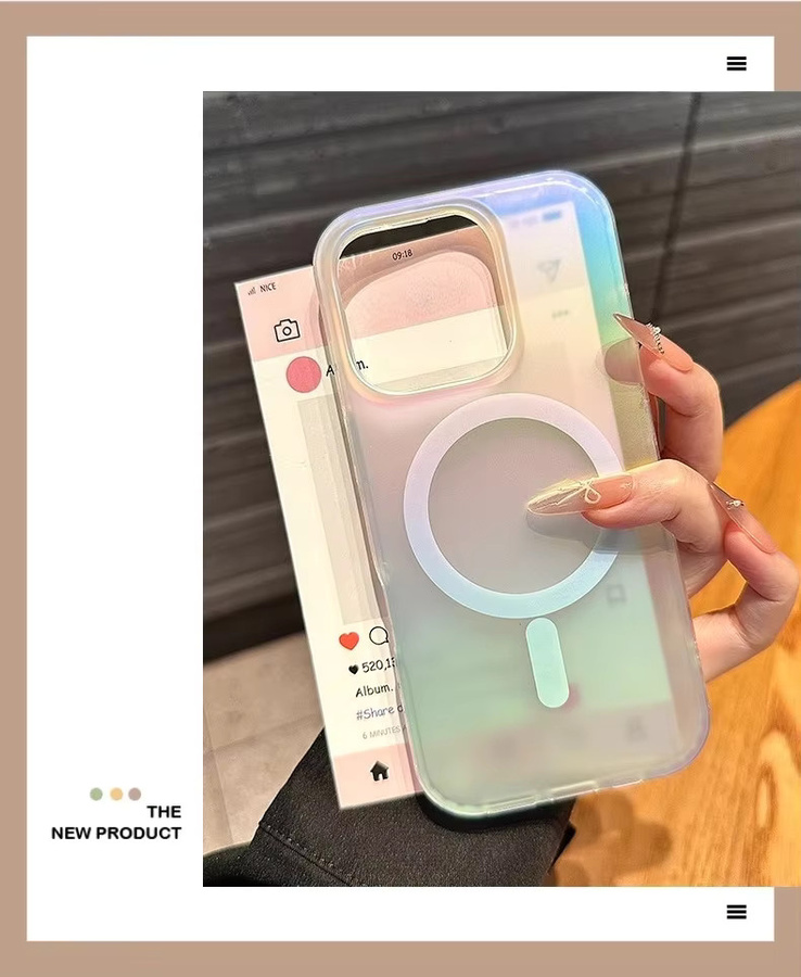 Laser-Gradient-Feder Handyhülle für Apple iPhone 15 Pro Max, 16E, 17 Air, 14 Plus und 13 Pro, sturzsichere magnetische Hülle in Multicolour - Bild 2