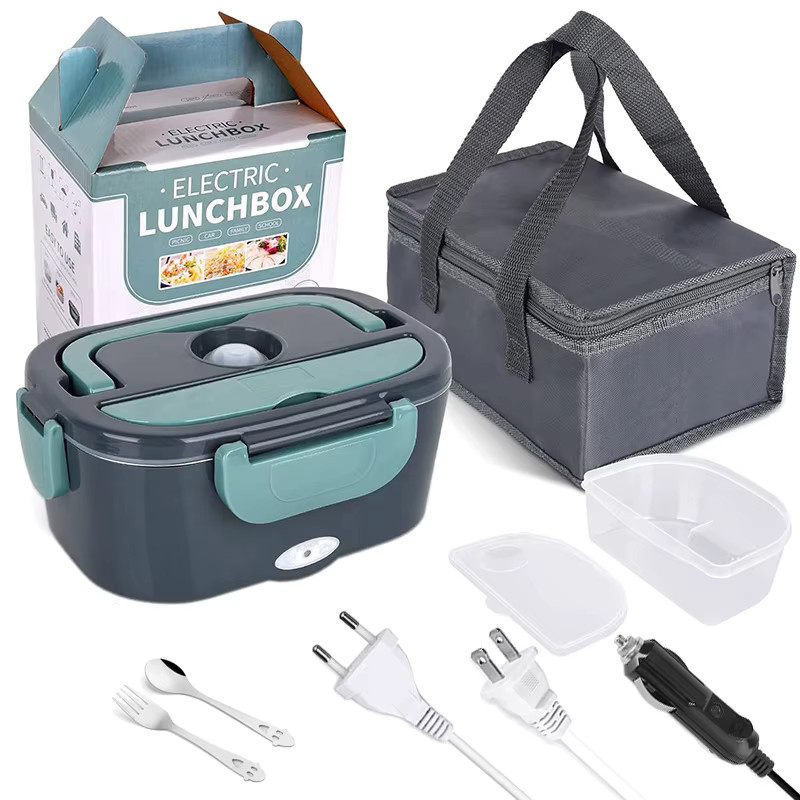 WUIETI 2-in-1 Elektrische Lunchbox 60W Tragbarer Edelstahl-Speisenwärmer für Zuhause und Auto in Silber - Bild 2