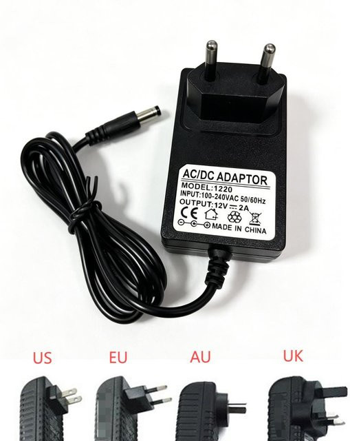 HQCAM Netzteil-Adapter AC 110–240 V auf DC 12 V 2 A für CCTV in Schwarz mit Barrel-Plug - Bild 1