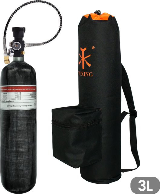 TUXING Kohlefaser-Hochdruckzylinder 3L mit Ladeventil und Schutztragetasche, Schwarz, M18*1.5, 300 Bar/4500Psi - Bild 1