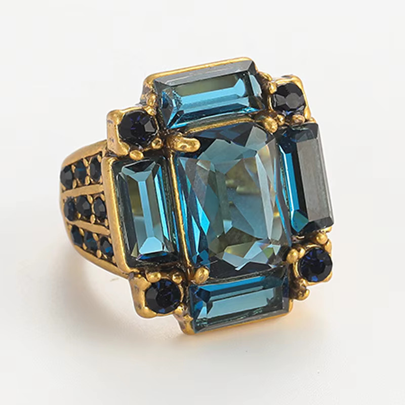 STALAIT Ring, Gold Farbe, Blau, Kristall, Strass, Damen - Bild 2