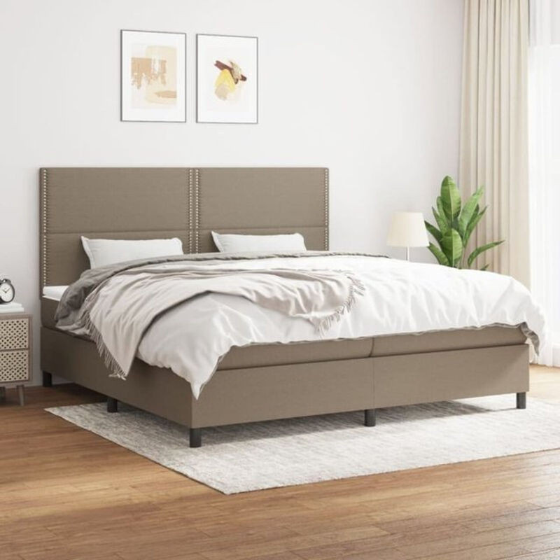 Vidaxl Boxspringbett mit Matratze in Taupe meliert und Weiß, Modernes Design aus Stoff und Holzwerkstoff, B/T: 200 x 200 cm - Bild 1